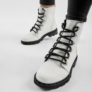 Sorel Women's Lennox Lace Waterproof White Leather Combat Boots